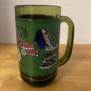 C1965 Cedar Point Glass Mug Cup Snap Wrapped Blue Streak River Ride  Giant Wheel